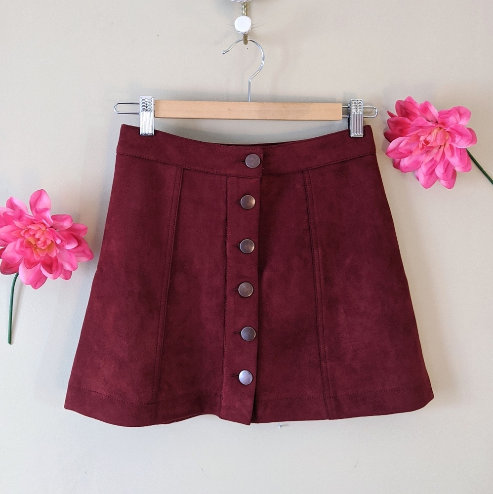 red/brown faux suede mini skirt